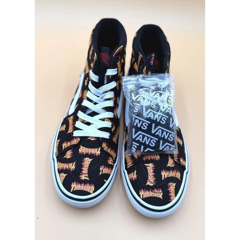 Vans x Thrasher Sk8-Hi-Allover Logo Black Multi Mens 9.5 Skate Shoes New